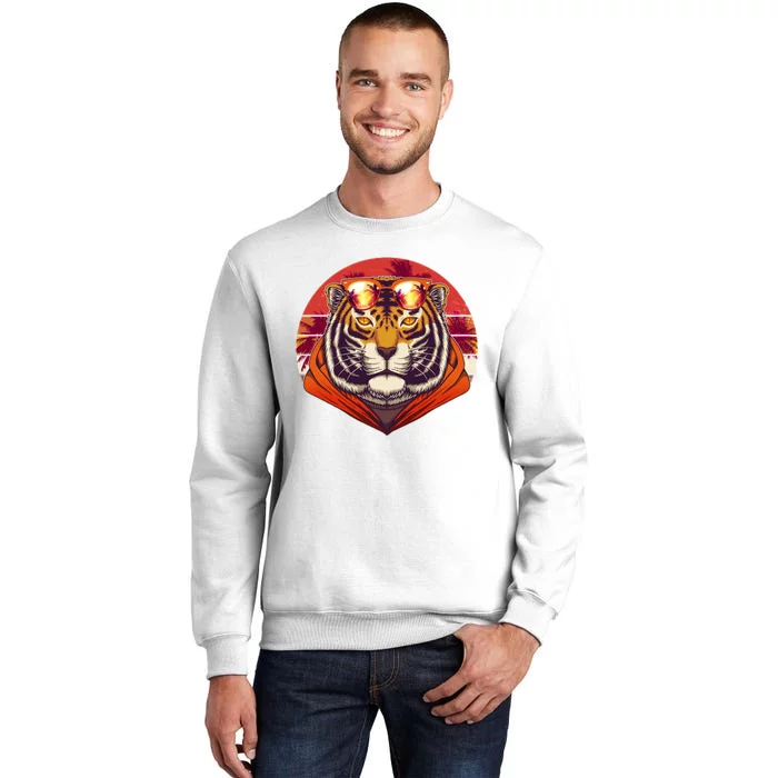 Retro Tropical Palm Tree Hipster Tiger Sweatshirt