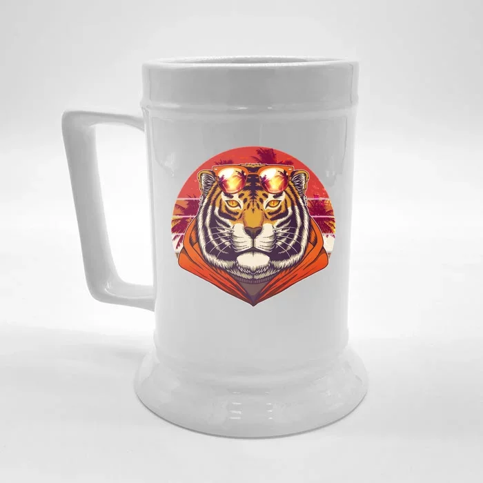 Retro Tropical Palm Tree Hipster Tiger Front & Back Beer Stein