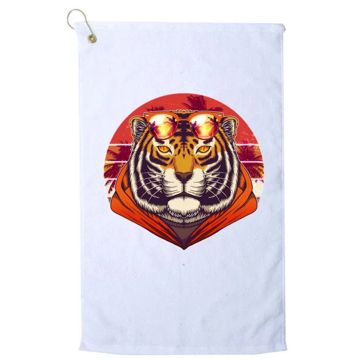 Retro Tropical Palm Tree Hipster Tiger Platinum Collection Golf Towel