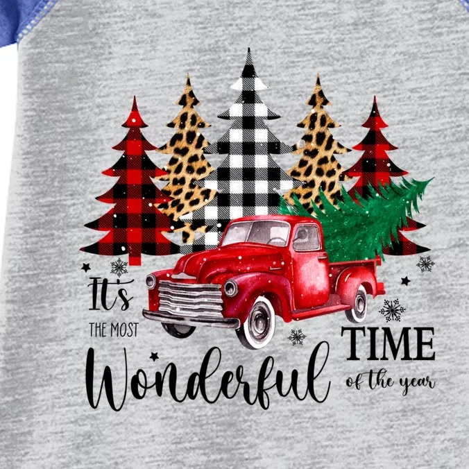 Red Truck Pick Up Christmas Tree Most Wonderful Time Of Year Great Gift Infant Baby Jersey Bodysuit