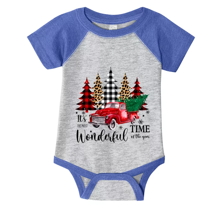 Red Truck Pick Up Christmas Tree Most Wonderful Time Of Year Great Gift Infant Baby Jersey Bodysuit