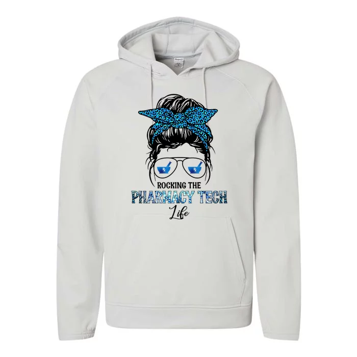 Rocking The Pharmacy Tech Life Messy Hair Bun Outfit Nursing Meaningful Gift Performance Fleece Hoodie