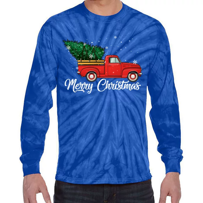 Red Truck Pick Up Christmas Tree Vintage Retro Sweater Gift Tie-Dye Long Sleeve Shirt