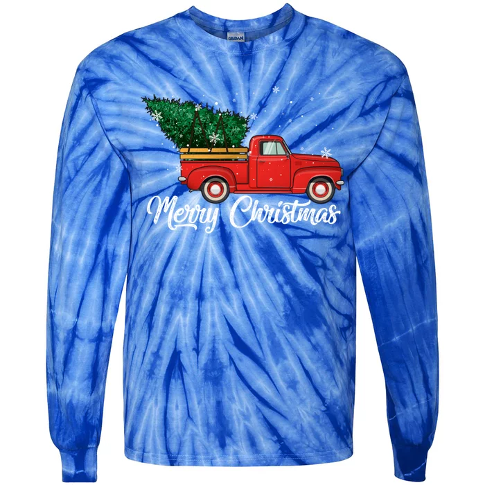 Red Truck Pick Up Christmas Tree Vintage Retro Sweater Gift Tie-Dye Long Sleeve Shirt