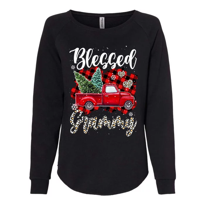 Red Truck Plaid Xmas Tree Blessed Grammy Family Christmas Gift Womens California Wash Sweatshirt