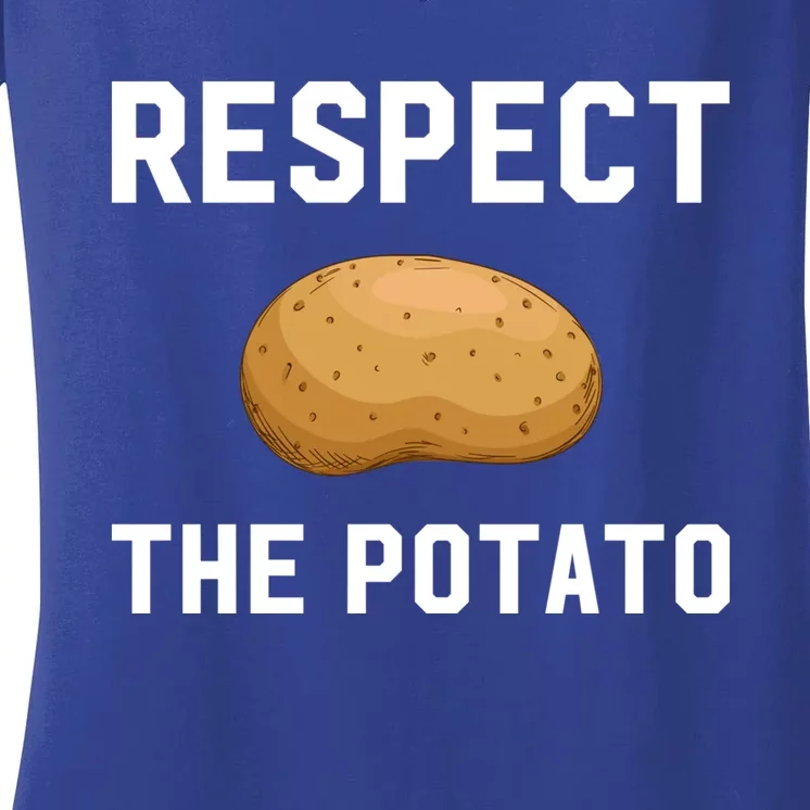 Respect The Potato Vegetable Gardeners Gift Potato Themed Cool Gift Women's V-Neck T-Shirt