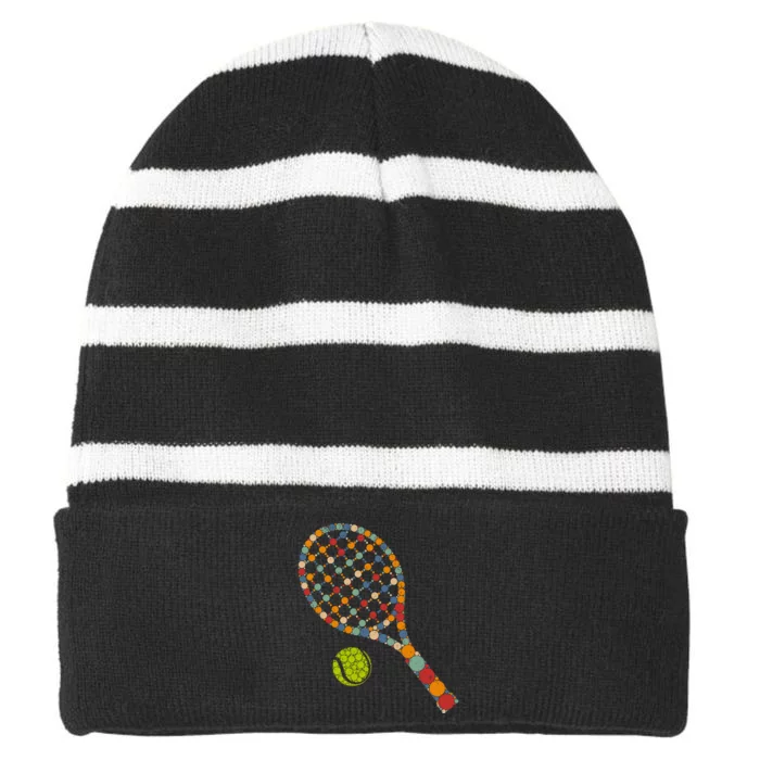 Retro Tennis Player & Ball With Polka Dots Happy Dot Day Boy Striped Beanie with Solid Band