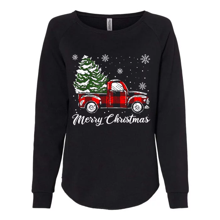 Red Truck Pick Up Christmas Tree Vintage Retro Womens California Wash Sweatshirt