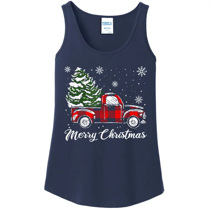 Red Truck Pick Up Christmas Tree Vintage Retro Ladies Essential Tank