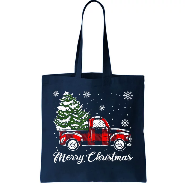 Red Truck Pick Up Christmas Tree Vintage Retro Tote Bag