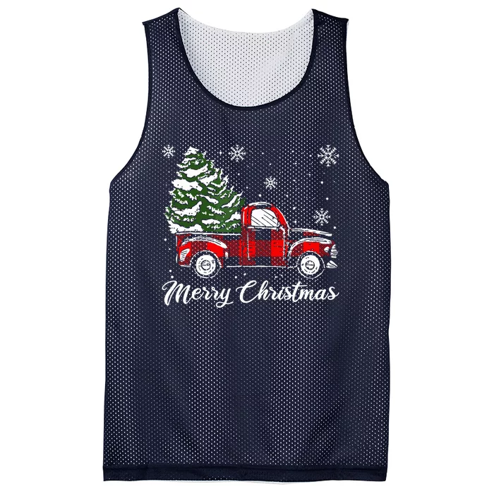 Red Truck Pick Up Christmas Tree Vintage Retro Mesh Reversible Basketball Jersey Tank