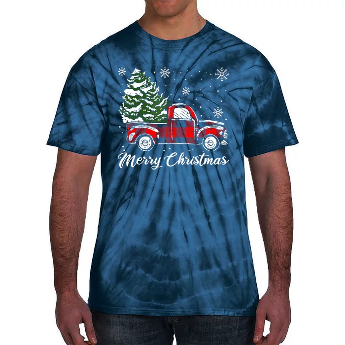 Red Truck Pick Up Christmas Tree Vintage Retro Tie-Dye T-Shirt