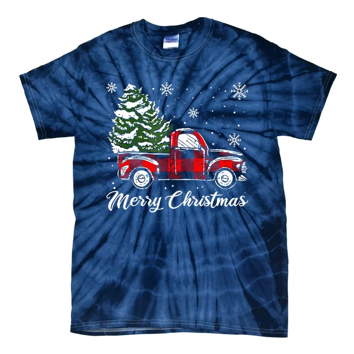 Red Truck Pick Up Christmas Tree Vintage Retro Tie-Dye T-Shirt