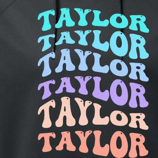 Retro T.aylor Personalized Name I Love T.aylor Performance Fleece Hoodie