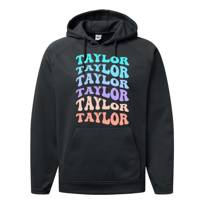 Retro T.aylor Personalized Name I Love T.aylor Performance Fleece Hoodie