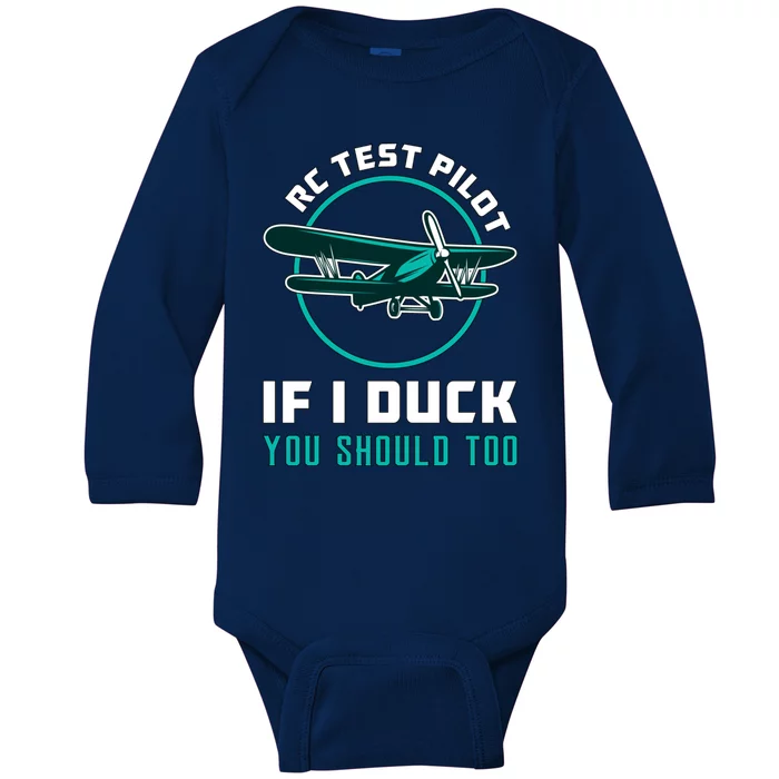 Rc Test Pilot If I Duck Model Airplane Vintage Rc Plane Gift Baby Long Sleeve Bodysuit