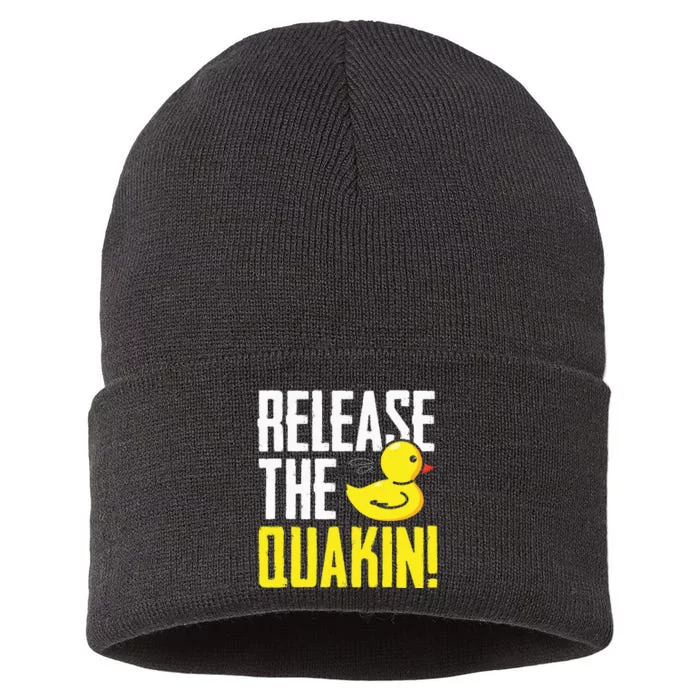 Release The Quackin! Graphic Rubber Duck Funny Sustainable Knit Beanie