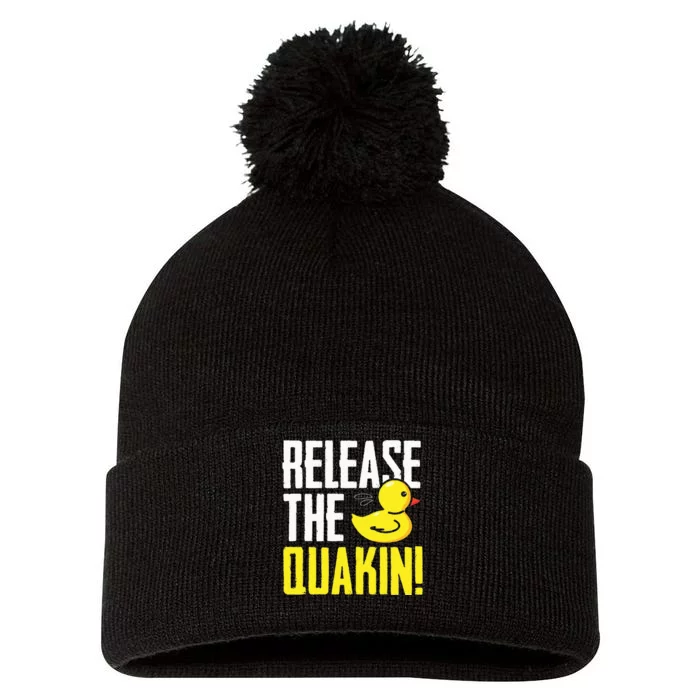 Release The Quackin! Graphic Rubber Duck Funny Pom Pom 12in Knit Beanie