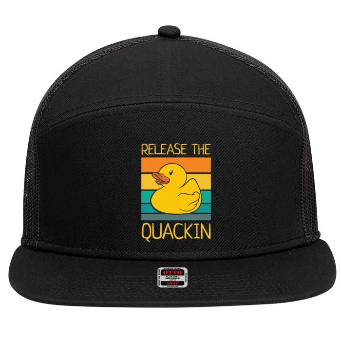 Release The Quackin Quote Funny Rubber Duck Ducklings 7 Panel Mesh Trucker Snapback Hat