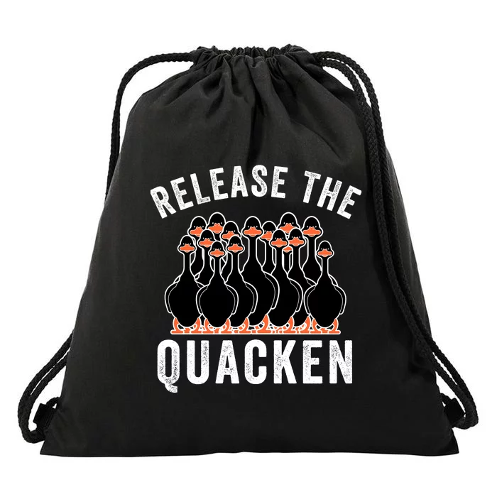 Release The Quacken, Duck Lover, Farmer, Funny Animal Lover Drawstring Bag