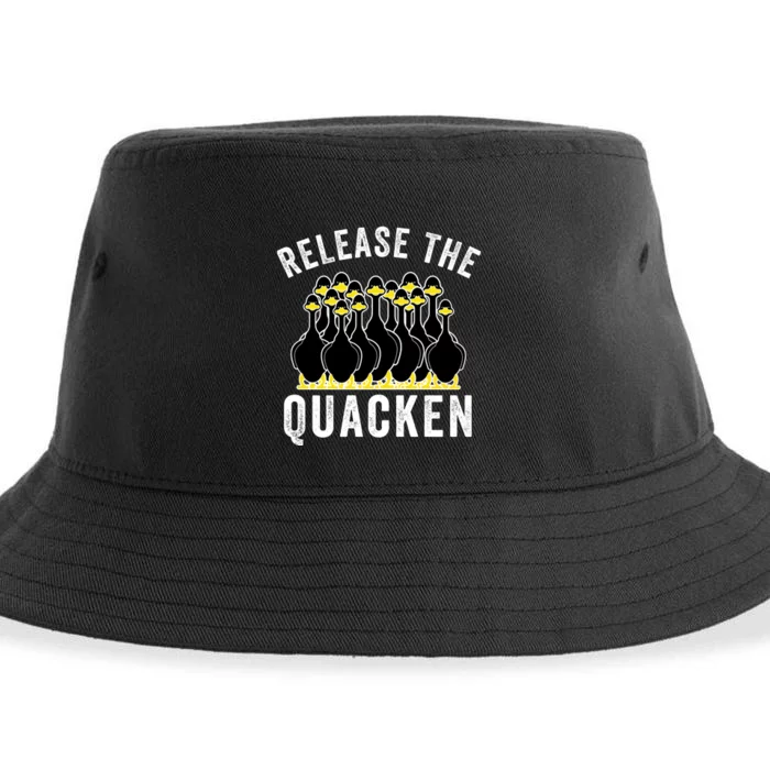 Release The Quacken, Farmer, Duck Lover, Funny Animal Lover Sustainable Bucket Hat