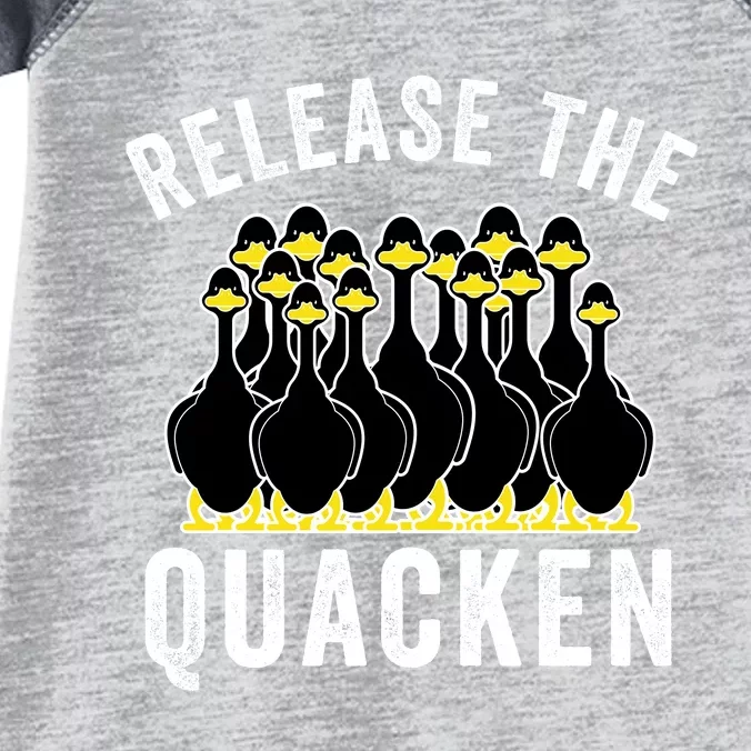 Release The Quacken, Farmer, Duck Lover, Funny Animal Lover Infant Baby Jersey Bodysuit