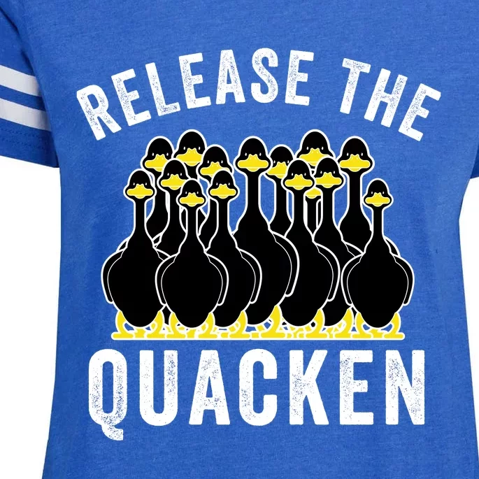 Release The Quacken, Farmer, Duck Lover, Funny Animal Lover Enza Ladies Jersey Football T-Shirt