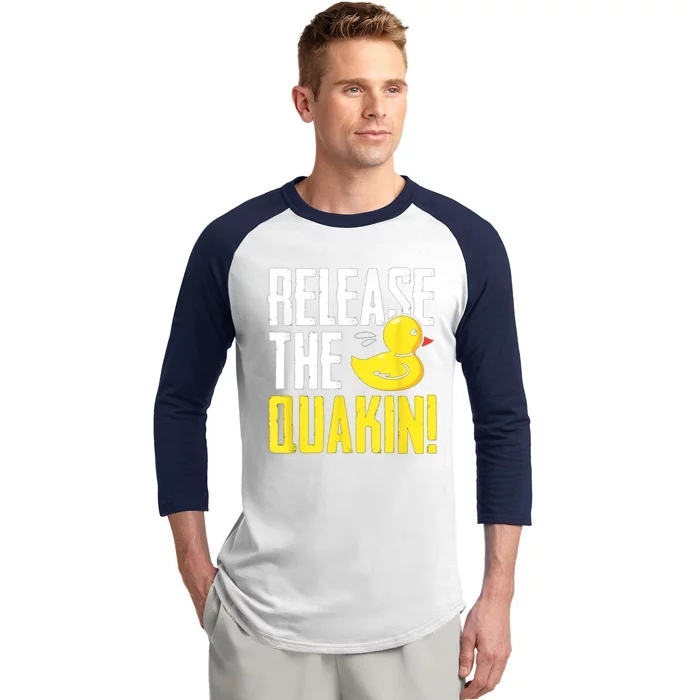 Release The Quackin! Graphic Rubber Duck Baseball Sleeve Shirt