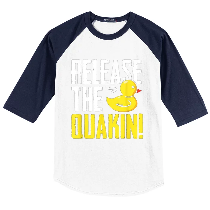 Release The Quackin! Graphic Rubber Duck Baseball Sleeve Shirt