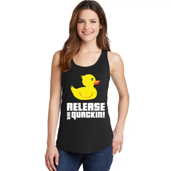 Release The Quackin! Funny Yellow Rubber Ducks Design Ladies Essential Tank