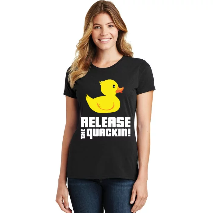 Release The Quackin! Funny Yellow Rubber Ducks Design Women's T-Shirt