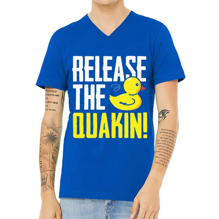 Release The Quackin! Graphic Rubber Duck Funny V-Neck T-Shirt