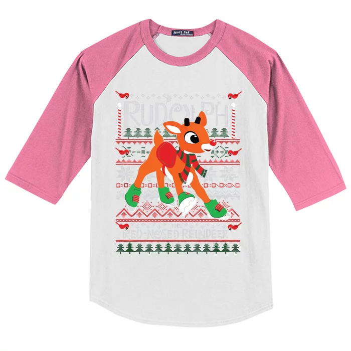 Rudolph The Rednosed Reindeer Christmas Special Sweater Kids Colorblock Raglan Jersey