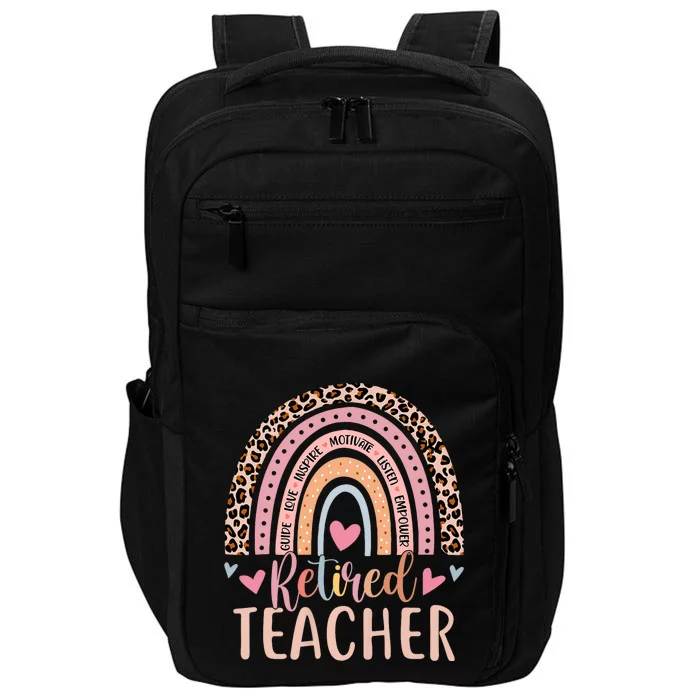 Retired Teacher Rainbow Leopard Print School Retirement Impact Tech Backpack