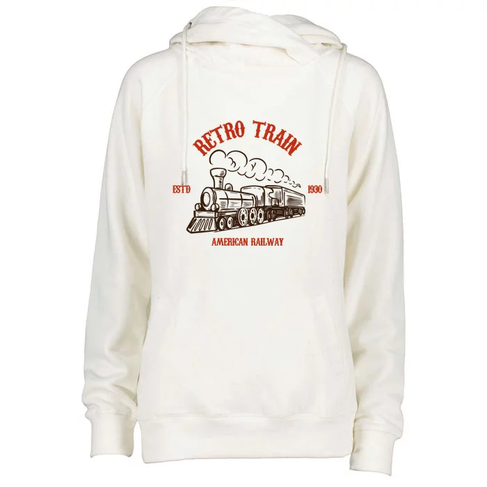 Retro Trains Womens Funnel Neck Pullover Hood