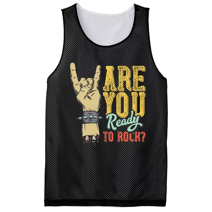 Ready To Rock? Vintage Rock Music Design With Hand Rock Sign Mesh Reversible Basketball Jersey Tank