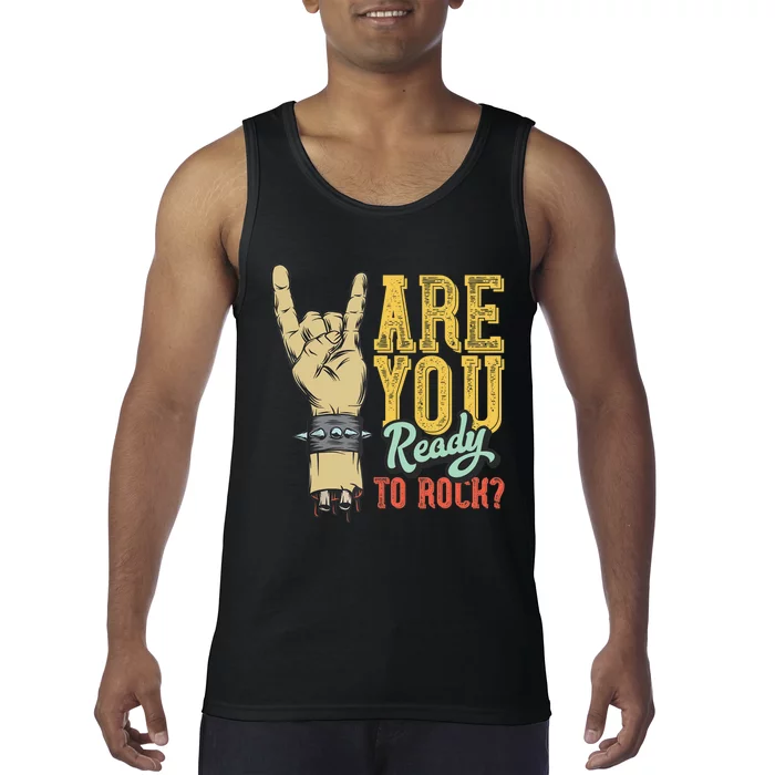 Ready To Rock? Vintage Rock Music Design With Hand Rock Sign Tank Top