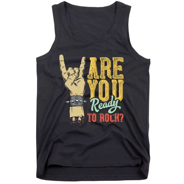 Ready To Rock? Vintage Rock Music Design With Hand Rock Sign Tank Top