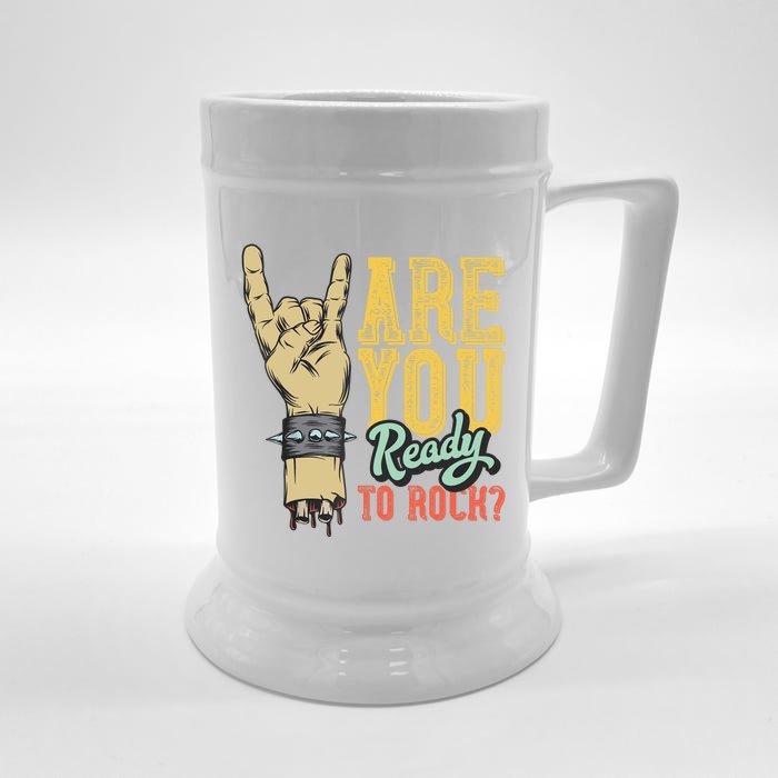 Ready To Rock? Vintage Rock Music Design With Hand Rock Sign Front & Back Beer Stein