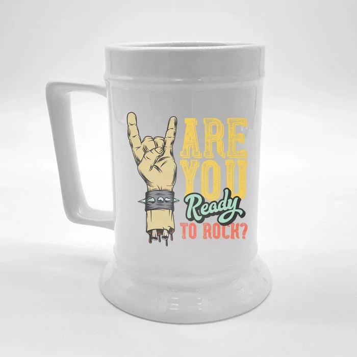 Ready To Rock? Vintage Rock Music Design With Hand Rock Sign Front & Back Beer Stein