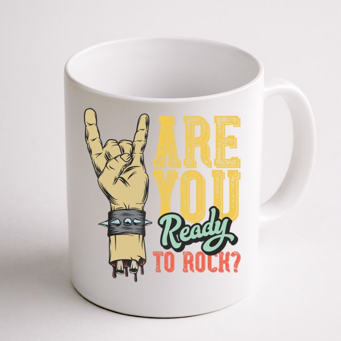 Ready To Rock? Vintage Rock Music Design With Hand Rock Sign Front & Back Coffee Mug