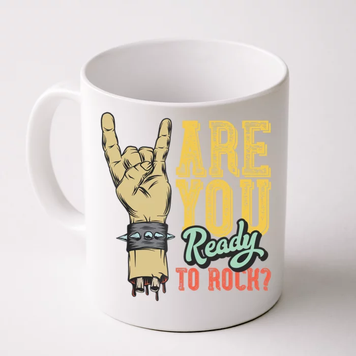 Ready To Rock? Vintage Rock Music Design With Hand Rock Sign Front & Back Coffee Mug