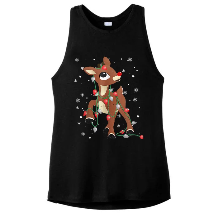 Rudolph The Red Nose Reindeer For and Christmas Fan Ladies Tri-Blend Wicking Tank