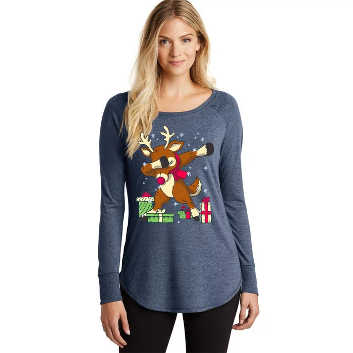 Rudolph The Red Nose Reindeer For Dab Dance Christmas Women's Perfect Tri Tunic Long Sleeve Shirt