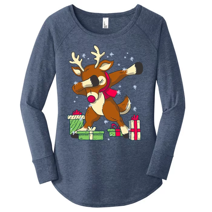 Rudolph The Red Nose Reindeer For Dab Dance Christmas Women's Perfect Tri Tunic Long Sleeve Shirt