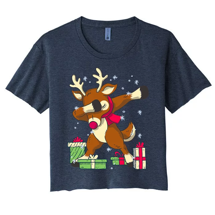 Rudolph The Red Nose Reindeer For Dab Dance Christmas Women's Crop Top Tee