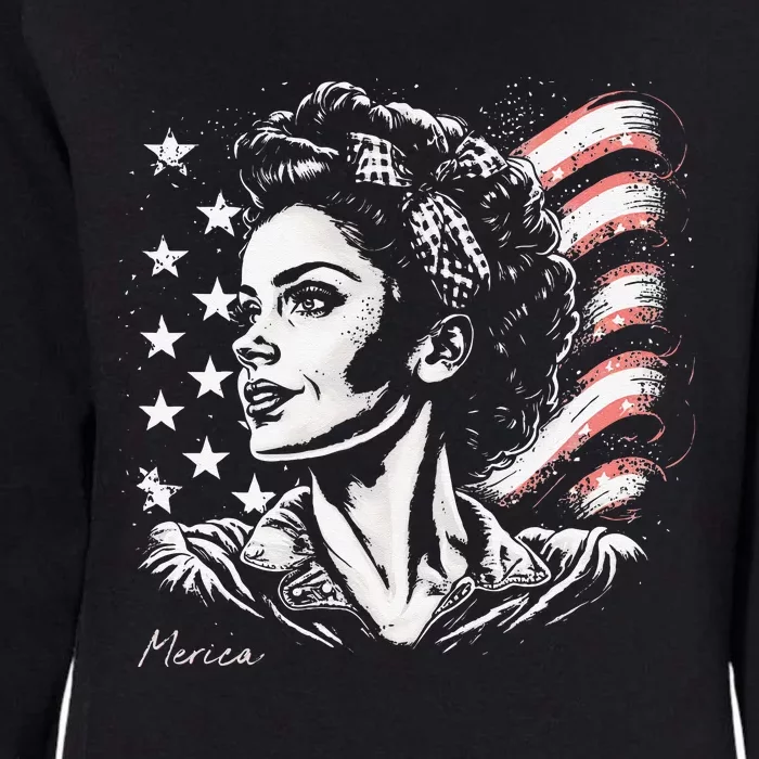 Rosie The Riveter 4th of July USA Mother's Day American Flag Womens California Wash Sweatshirt