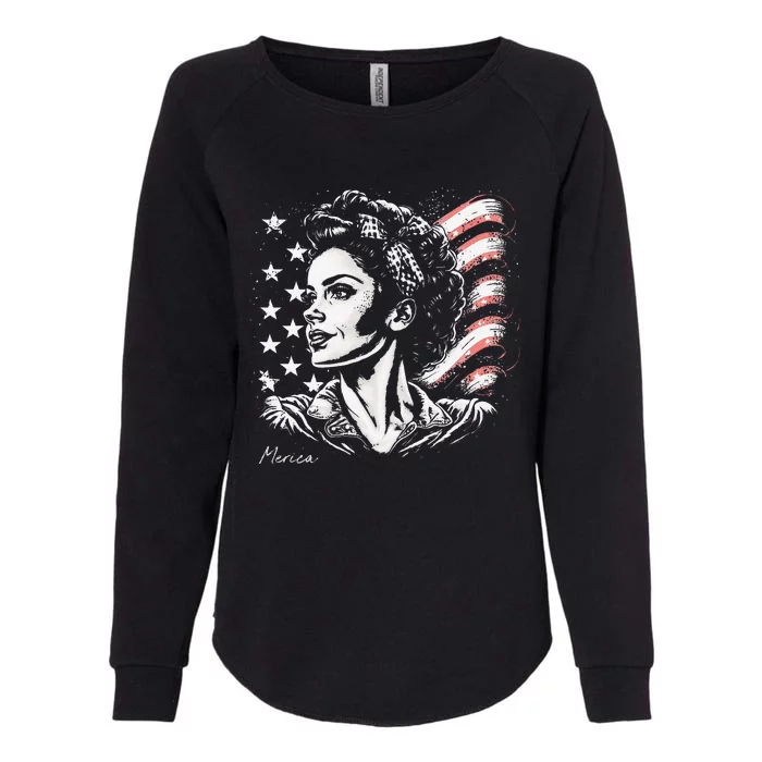 Rosie The Riveter 4th of July USA Mother's Day American Flag Womens California Wash Sweatshirt