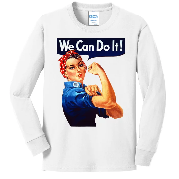 Rosie The Riveter Poster We Can Do It Feminist Retro Kids Long Sleeve Shirt