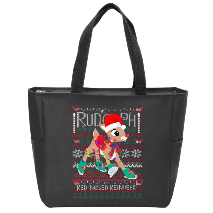 Rudolph The Red Nosed Reindeer Christmas Tree Zip Tote Bag